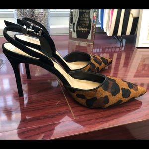Shutz gently loved animal printed fur strappies